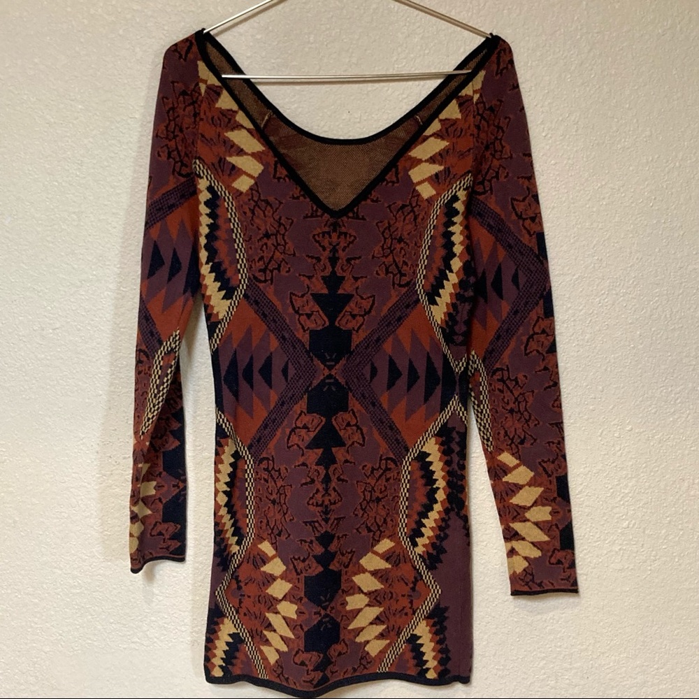 Free People Size M Huntress Of Man Tribal Sweater Dress Mini Long Sleeve Boho - Picture 3 of 8